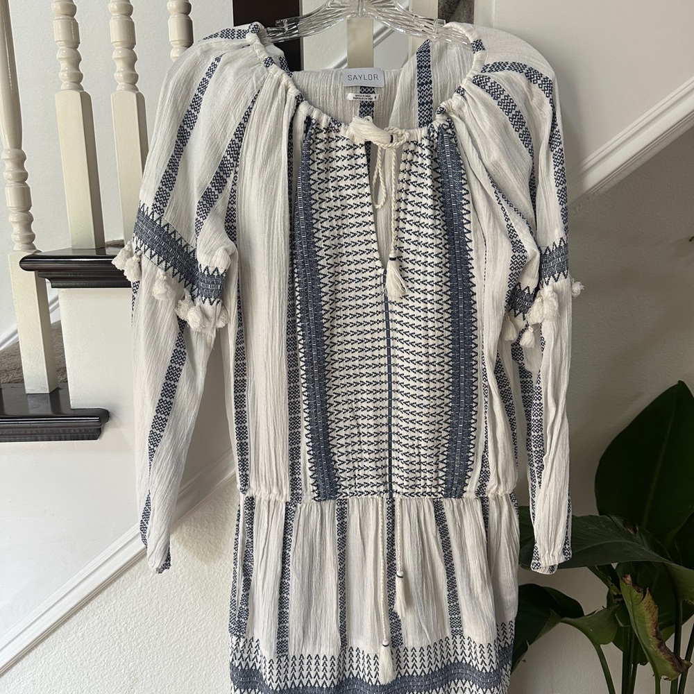 Saylor White and Blue Patterned Dress